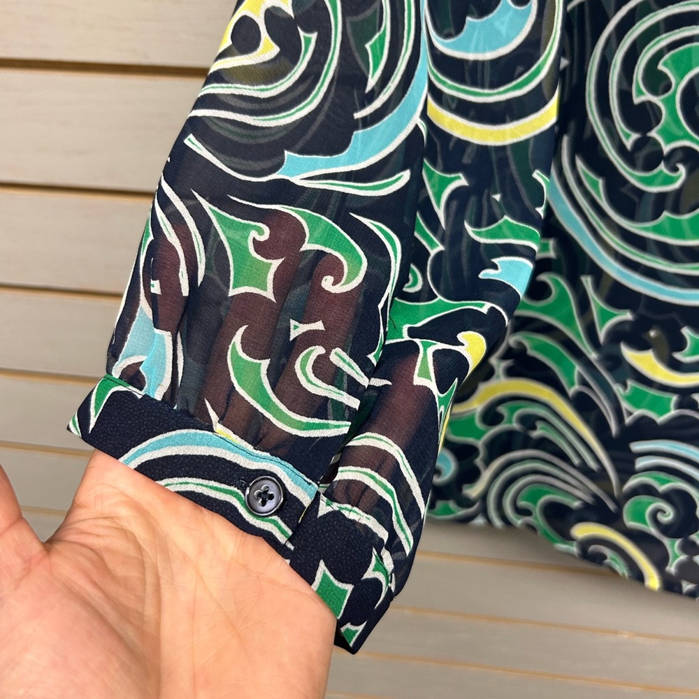 Banana Republic Swirl Pattern Blouse in Green and Blue - Picture 6 of 8